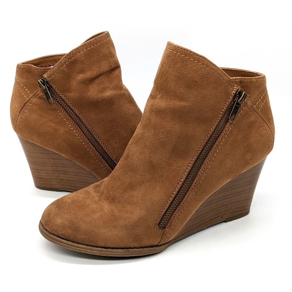 Ruff Hewn Holley Ankle Boots Wedge Heel Tan Brown Zippers Women's Size 9. - Picture 1 of 7